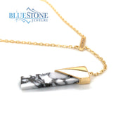 18KY Gold Plated Necklace w/ Howlite & CZ Gemstones - 20"